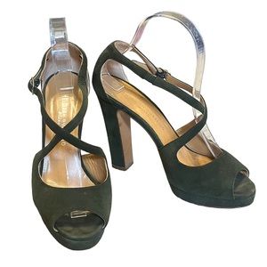 Heidrich Guabello Suede Platform Crisscross Peep Toe Heels